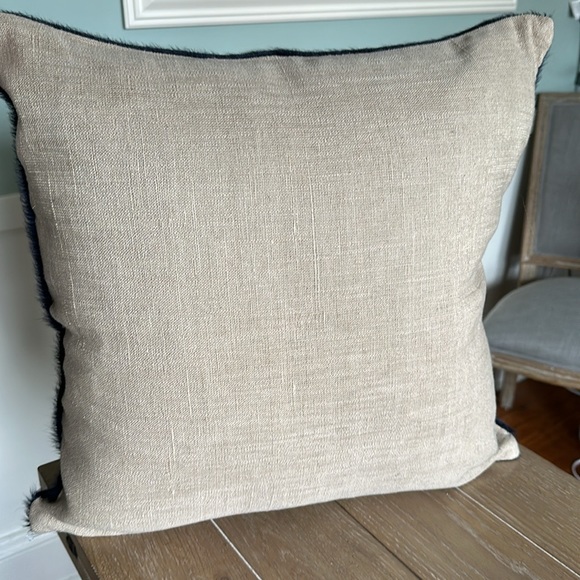 New Arhaus Black white hair on hide leather pillow cover linen suede whipstitch - Picture 11 of 16